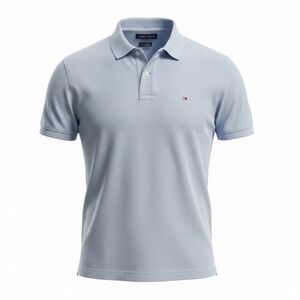 Tommy Hilfiger Men Knit Logo Short Sleeve Polo Shirt Size XL Stretch Blue Preppy